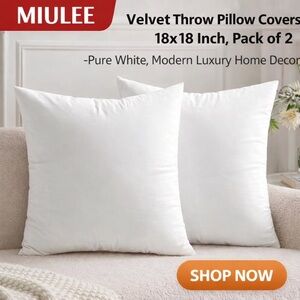Velvet Throw Pillow Covers - Pure White, Pack of 2 (18X8)